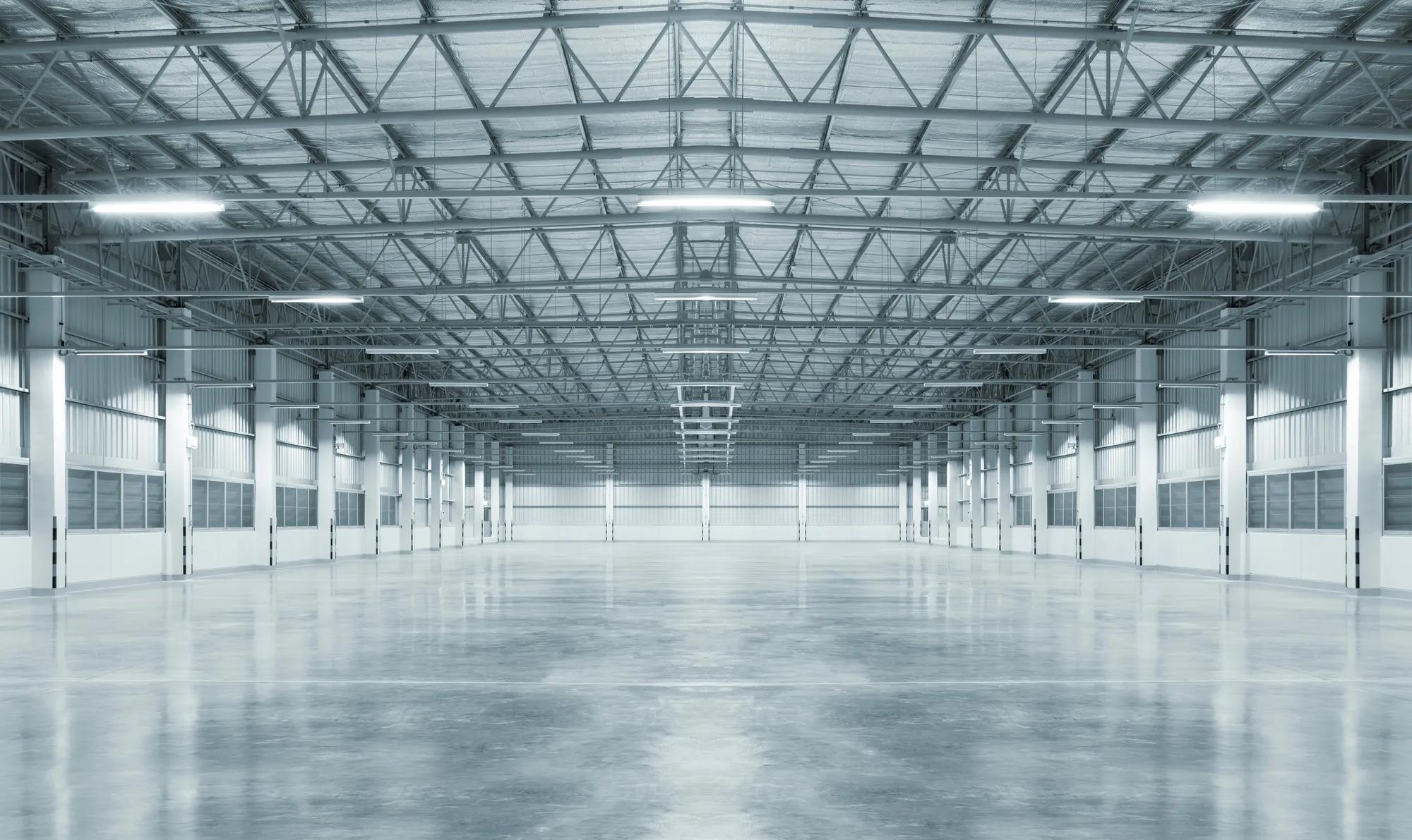 Factory background with concrete floor, night scene.