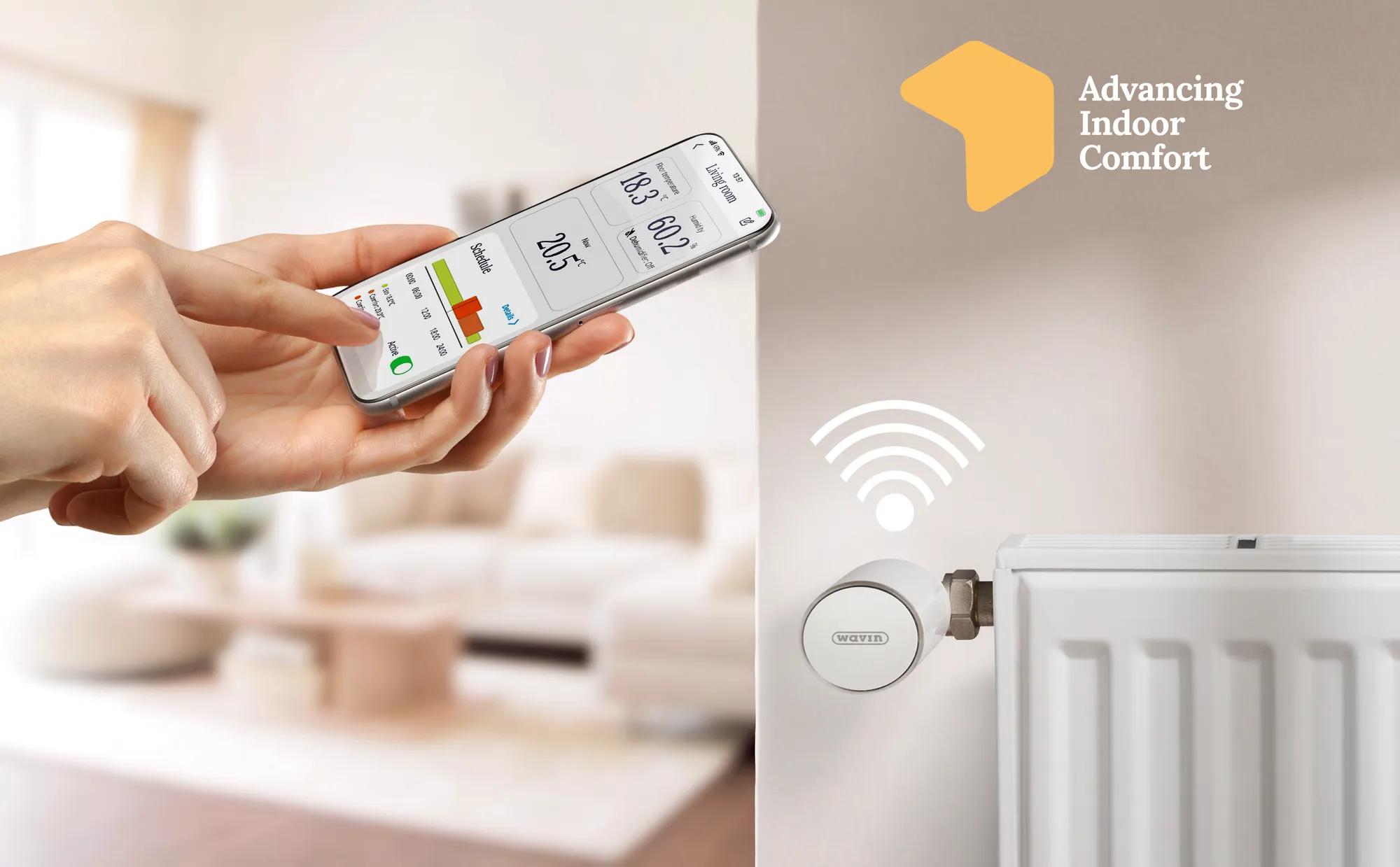 Sentio Room thermostat mounted on a radiator in various environments