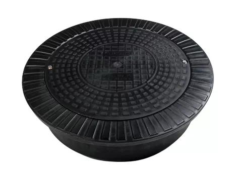 Schachtdeckel DN500 Kunststoff + Rahmen 625 mm und Verriegelung – A15 belastbar bis 1,5 T