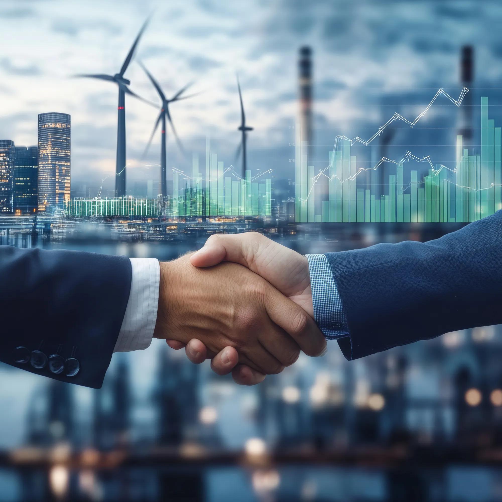 Business handshake symbolizing partnership in renewable energy.